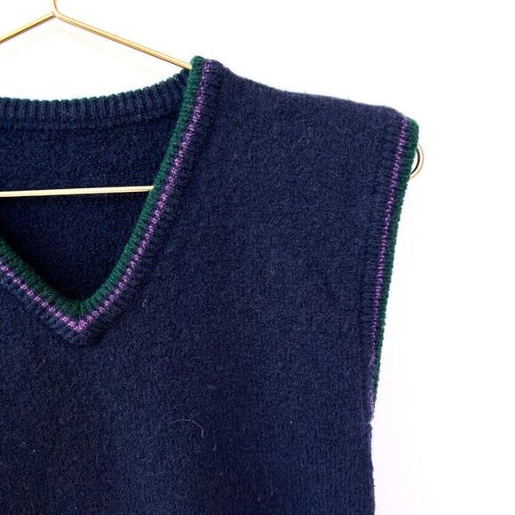 Vintage Wool Navy Blue Crest Wool Sweater Vest - Picture 5 of 7